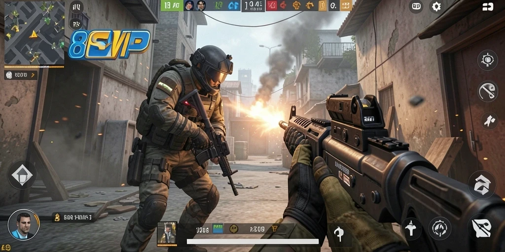 Screenshot menampilkan aksi mendebarkan dalam game FPS.