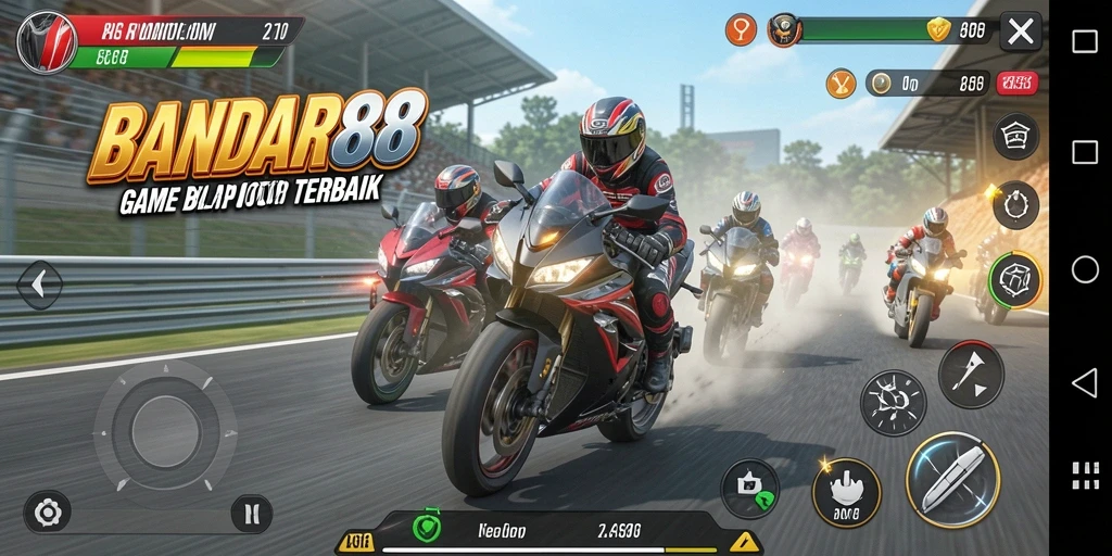 Tampilan gameplay seru di BANDAR88 dengan motor balap.