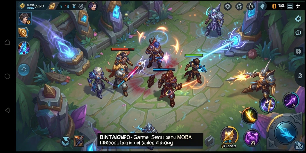 Tangkapan layar gameplay BINTANGMPO dengan pertarungan intens tim.