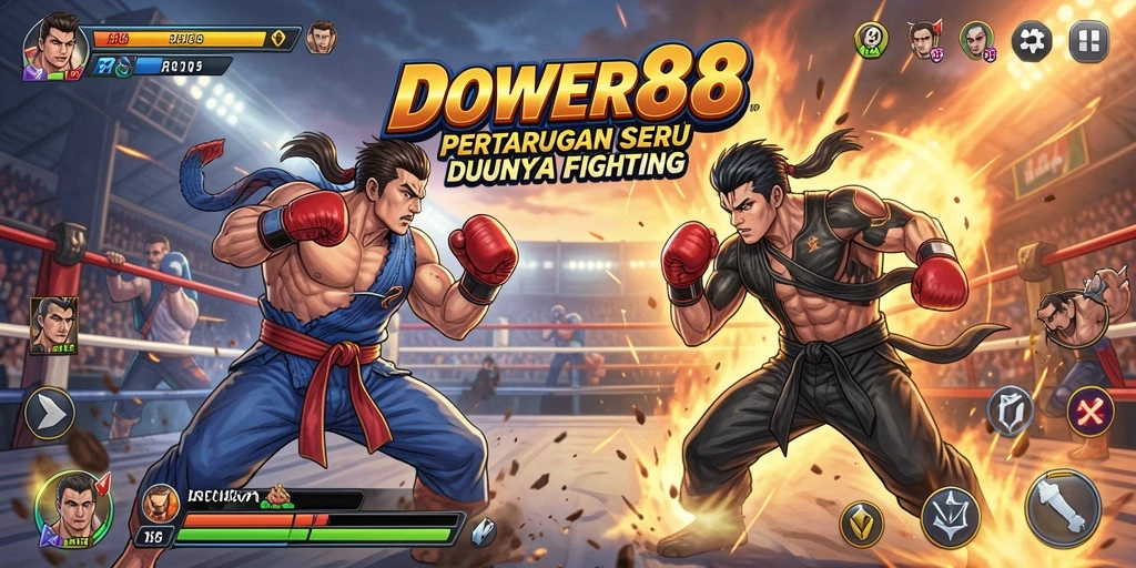 Screenshot gameplay DOWER88 menampilkan pertarungan yang mendebarkan dan karakter yang kuat.