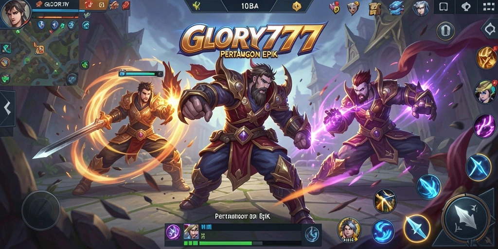 Tampilan gameplay epik dalam GLORY777 dengan strategi MOBA.