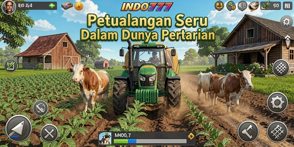 Screenshot gameplay INDO777 menampilkan kebun yang subur dan berwarna-warni.