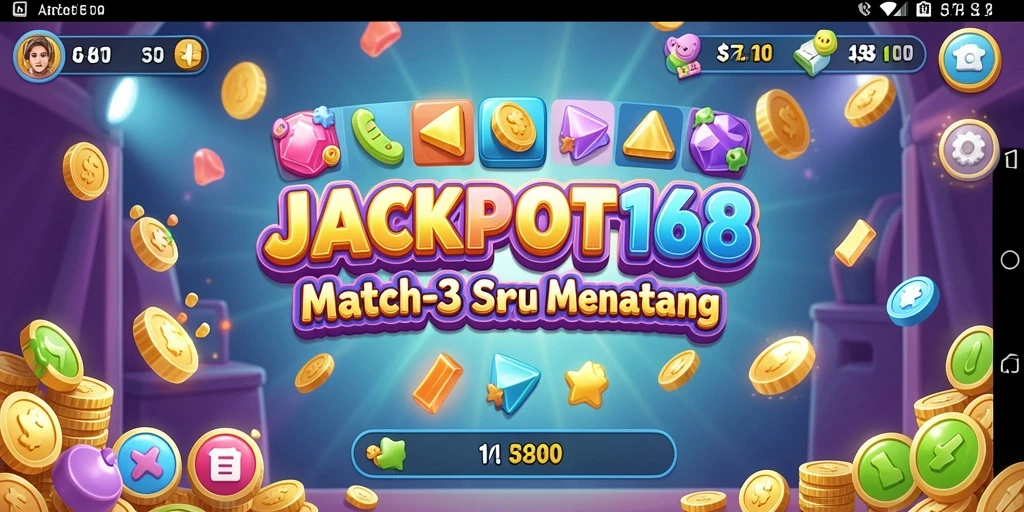 Screenshot JACKPOT168 menampilkan gameplay Match-3 yang menarik.
