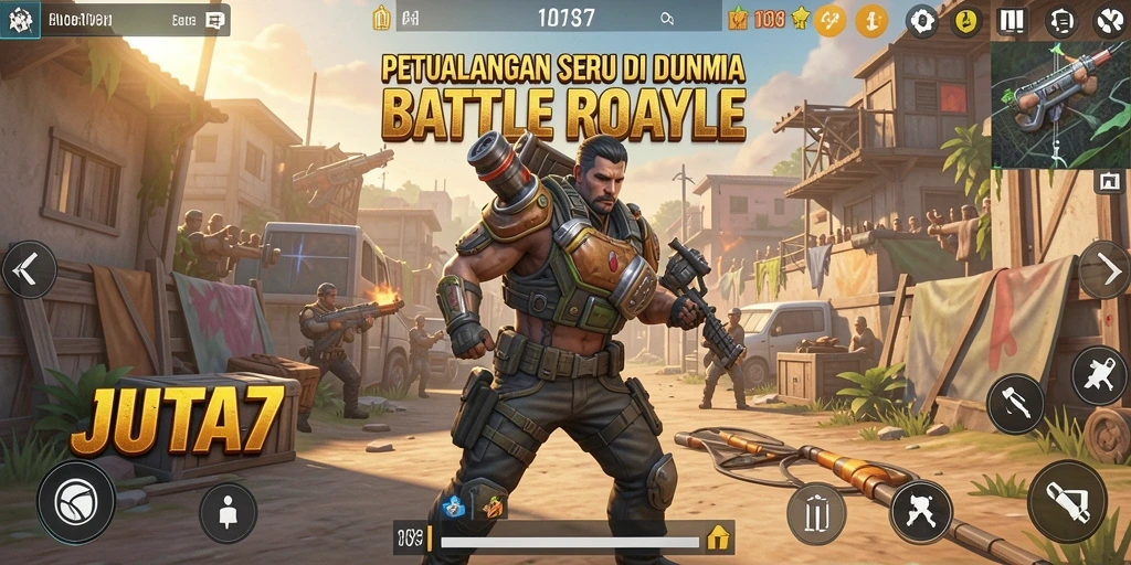 Screenshot JUTA7 menampilkan aksi seru dalam permainan Battle Royale.