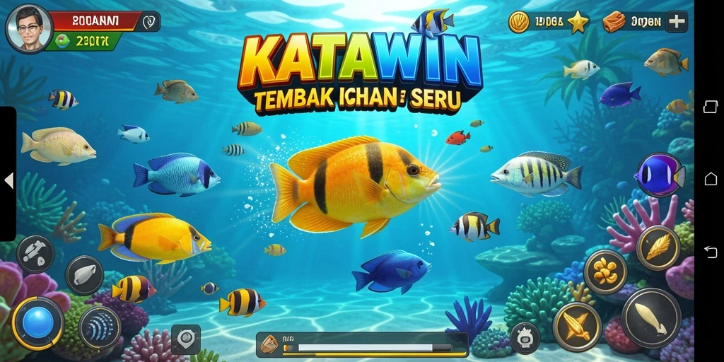 Screenshot gameplay KATAWIN menampilkan aksi menembak ikan yang intens.