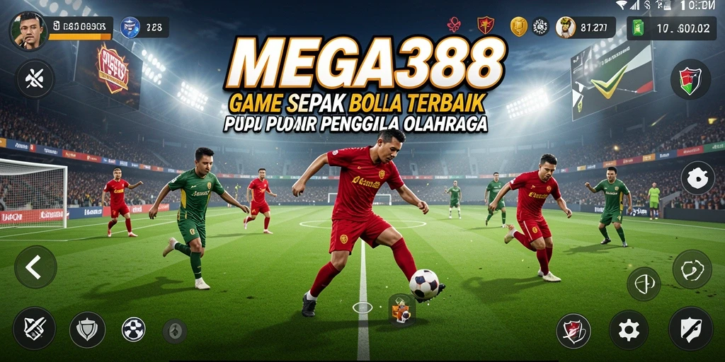 Tangkapan layar utama MEGA388 menampilkan aksi intens di lapangan Football.