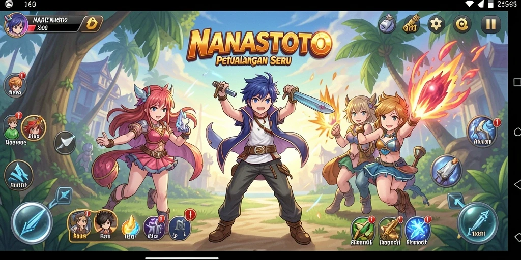Tampilan grafik menakjubkan dari gameplay NANASTOTO dengan karakter menarik.