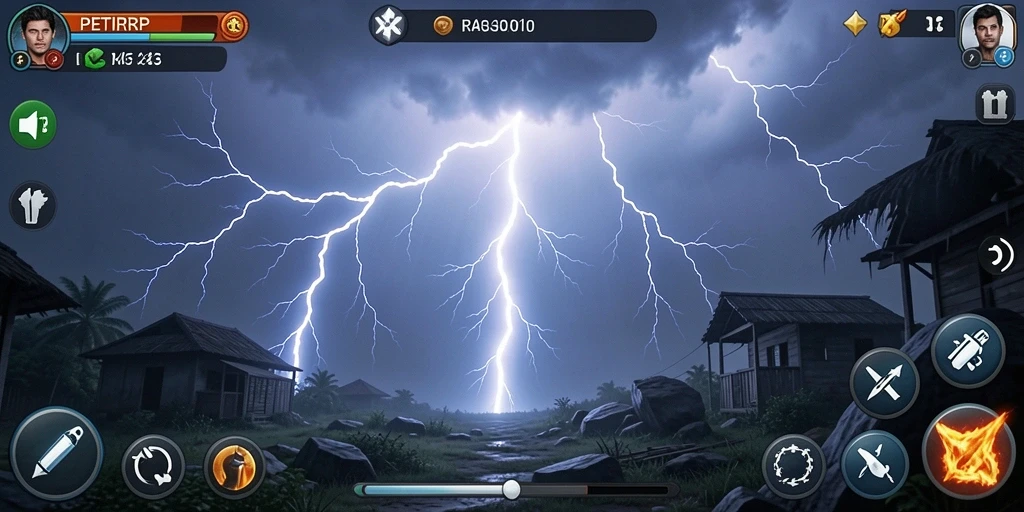 Tangkapan layar dari gameplay PETIRRP yang menampilkan efek petir yang memukau.