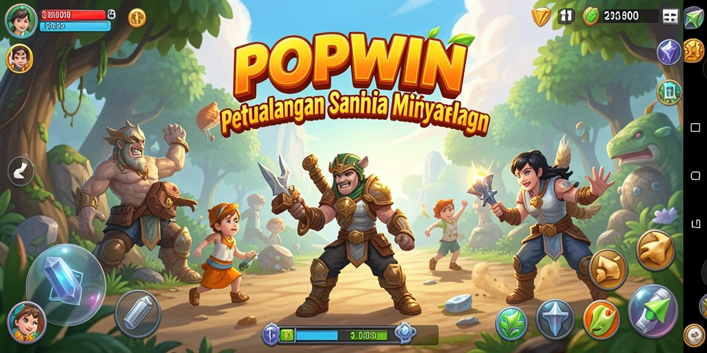 Screenshot POPWIN menampilkan karakter utama dalam aksi petualangan.