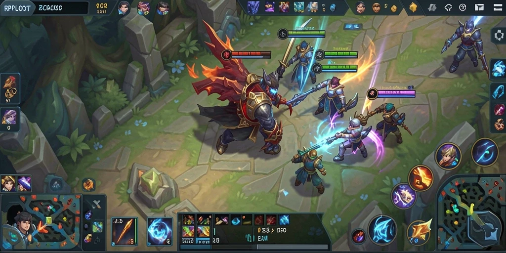 Tampilan gameplay MOBA yang intens dan strategis di RPLOOT.