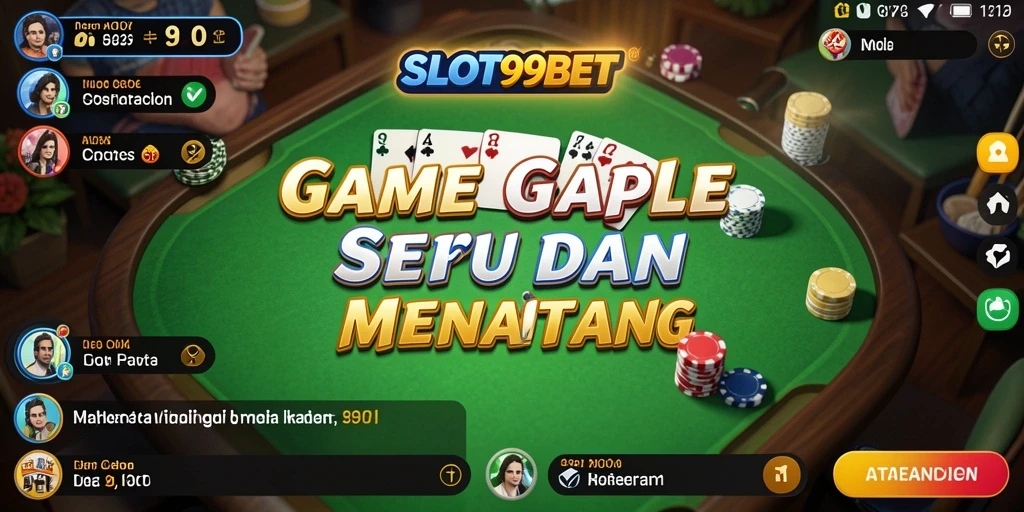 Screenshot utama SLOT99BET menampilkan gameplay Gaple yang seru.