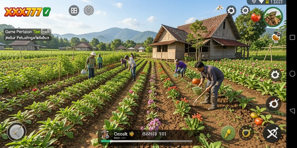 Screenshot utama menampilkan gameplay pertanian yang menarik dan interaktif.
